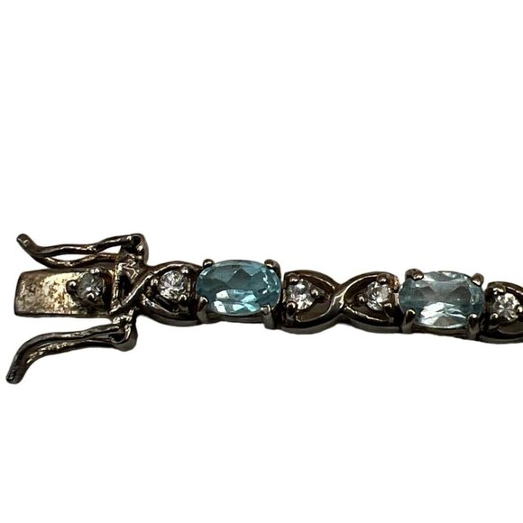 925 Sterling Silver Blue Topaz & Cubic Zirconia Bracelet.  B46 - Picture 6 of 14